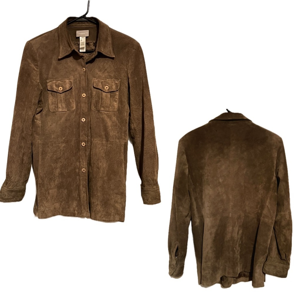 Liz Claiborne Brown Suede Blazer Jacket Chocolate Brown Lined Size L